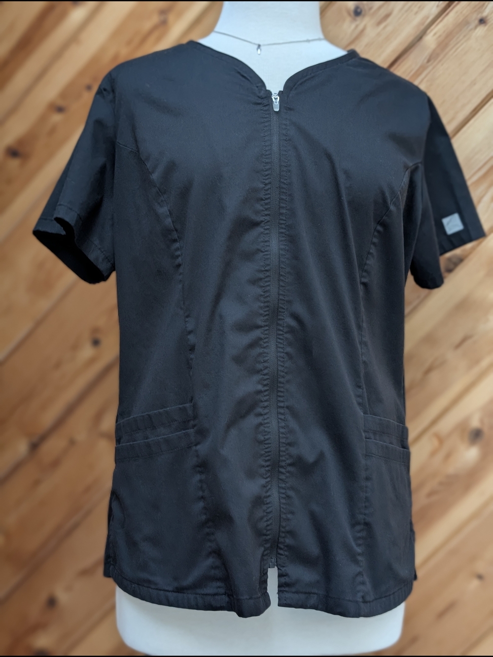 Black Zip Front Butter Soft Scrub Top